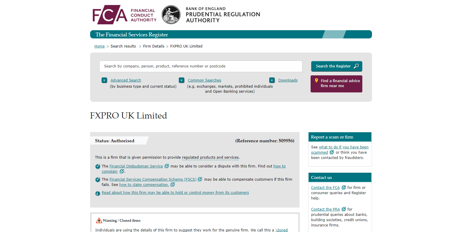 Regolamento FCA di FxPro